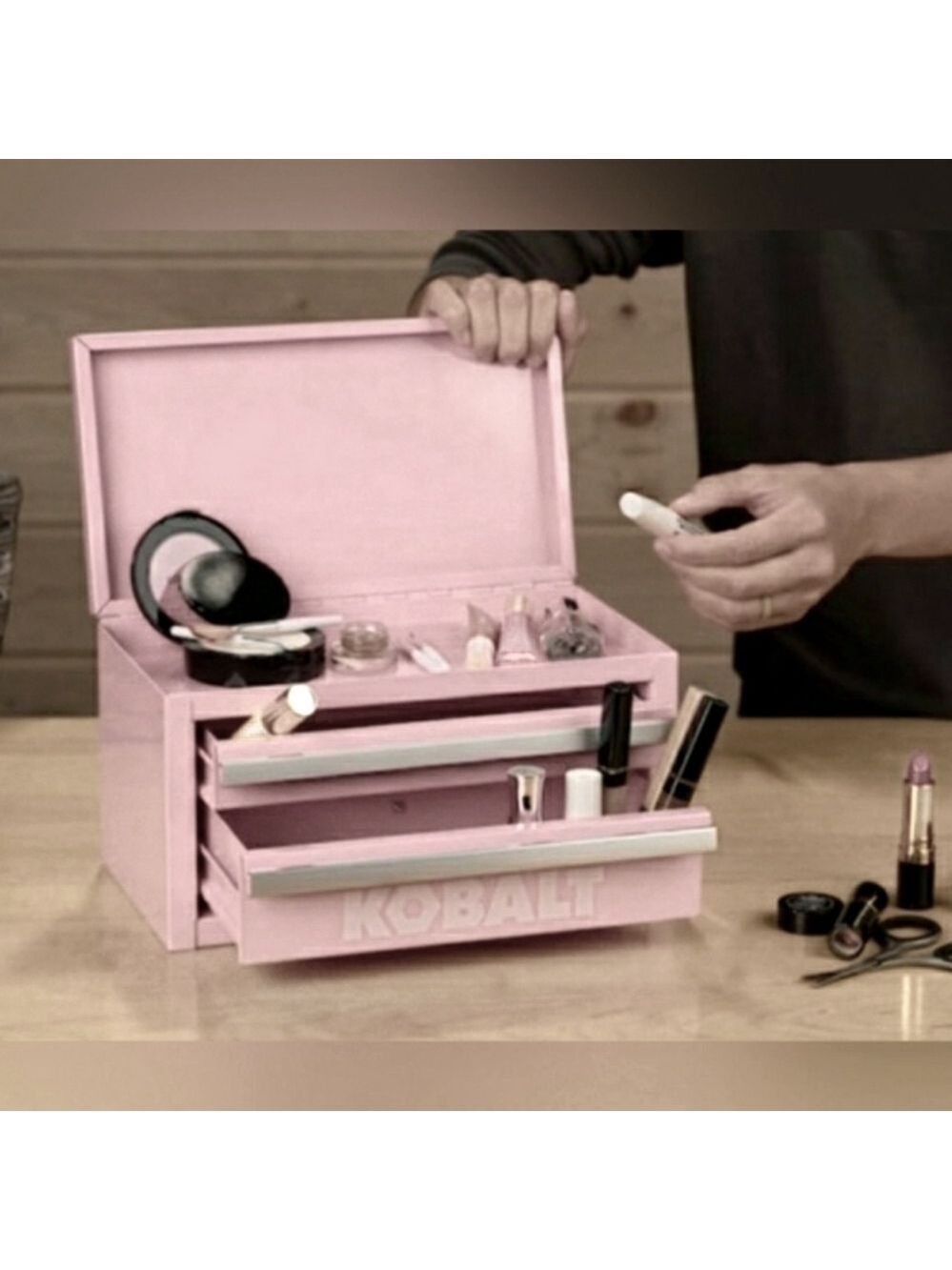 Kobalt Mini Tool Box Chest Craft Supplies Make Up Case Jewelry Box Pink - Picture 4 of 9